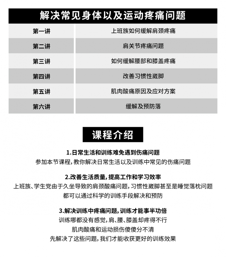解决常见身体以及运动疼痛问题