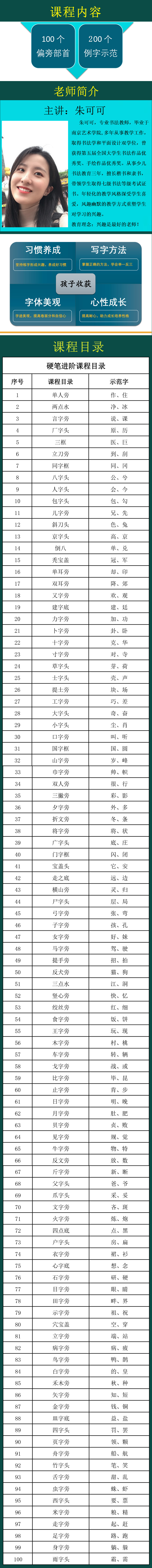 硬笔书法进阶课程--100个偏旁部首+200个例字书写