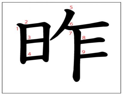 汉字「昨」