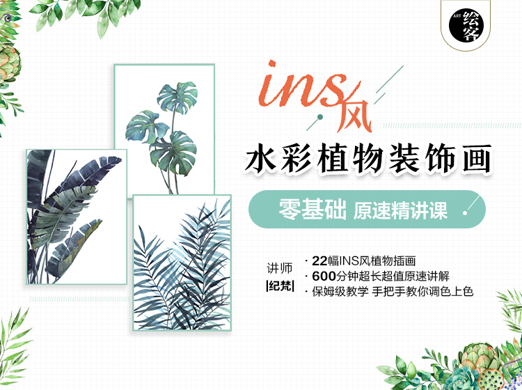 ins风水彩植物装饰画 零基础原速精讲课