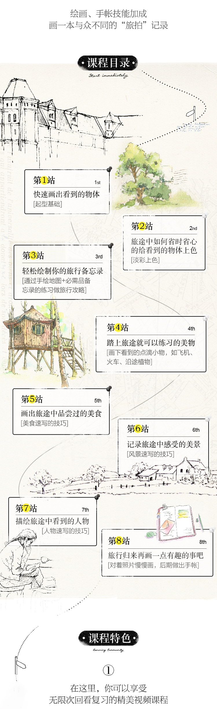 带着画笔去旅行 · 没拿过笔也能立马上手的钢笔淡彩课