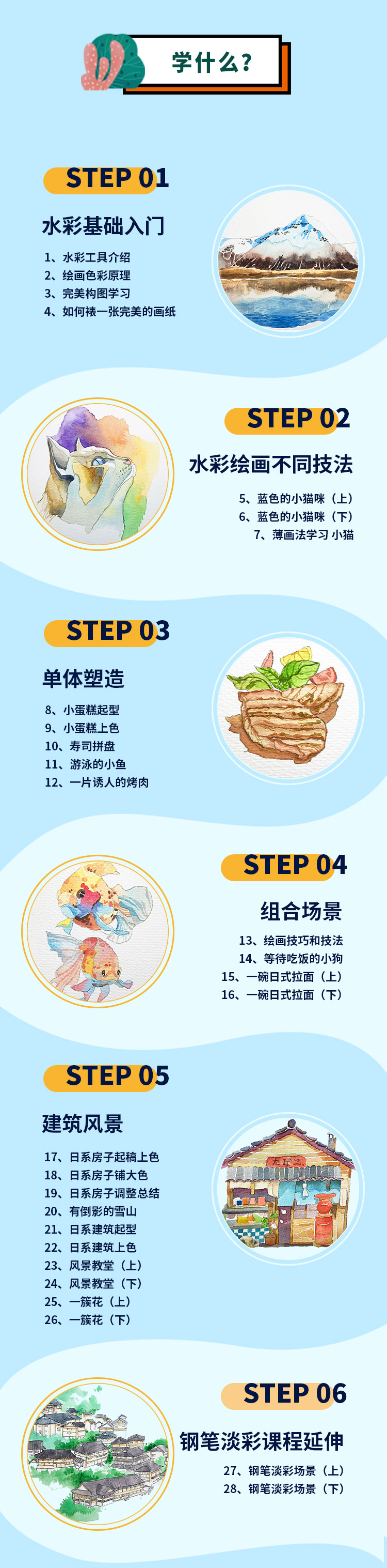 【水彩】零基础水彩动物/景物/风景 三入门必修课 绘画画