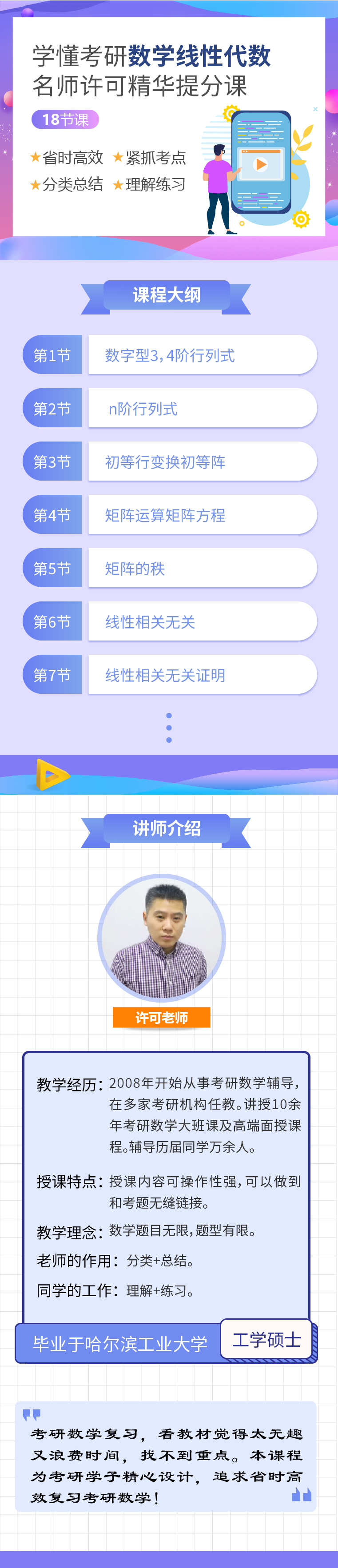 18节课学懂考研数学线性代数 名师许可精华提分课