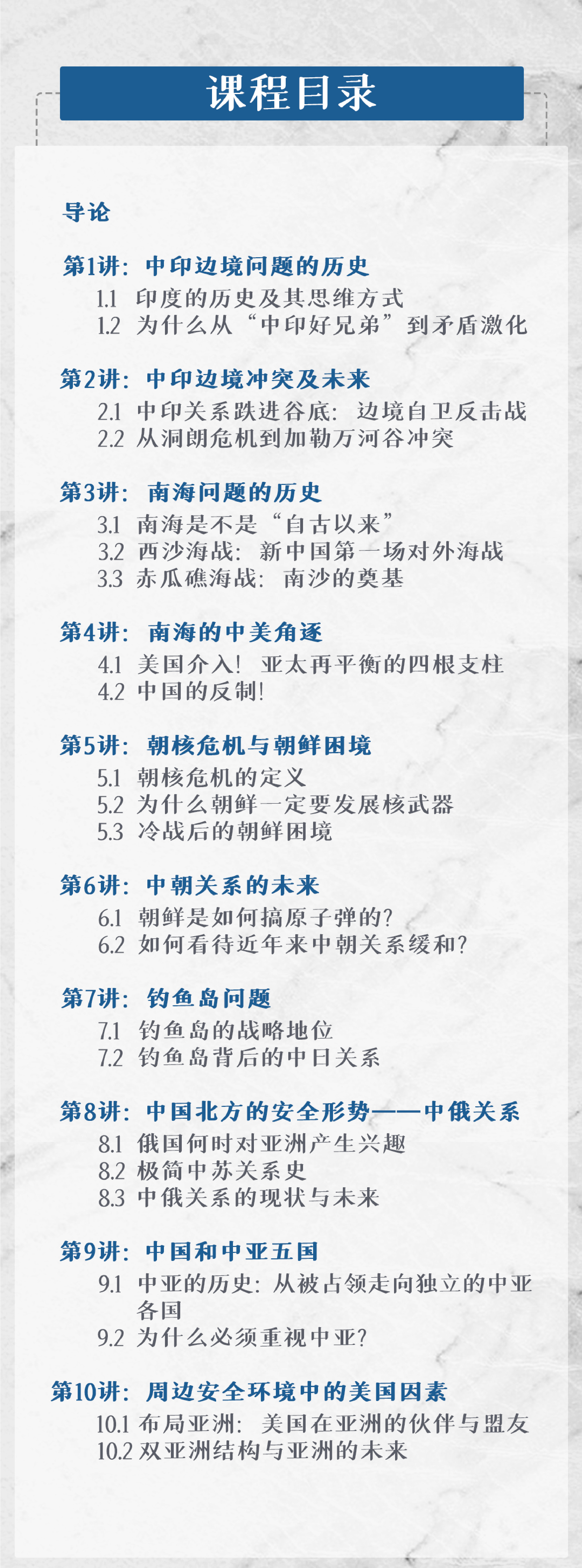 中国周边安全环境十讲（24课次）