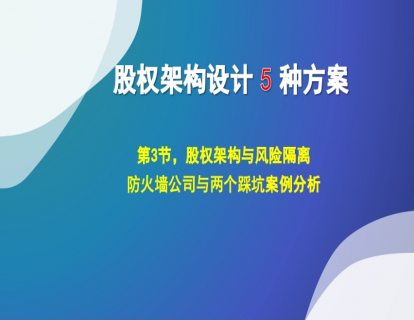 1.3 股权架构与风险隔离，搭建防火墙公司被踢出局