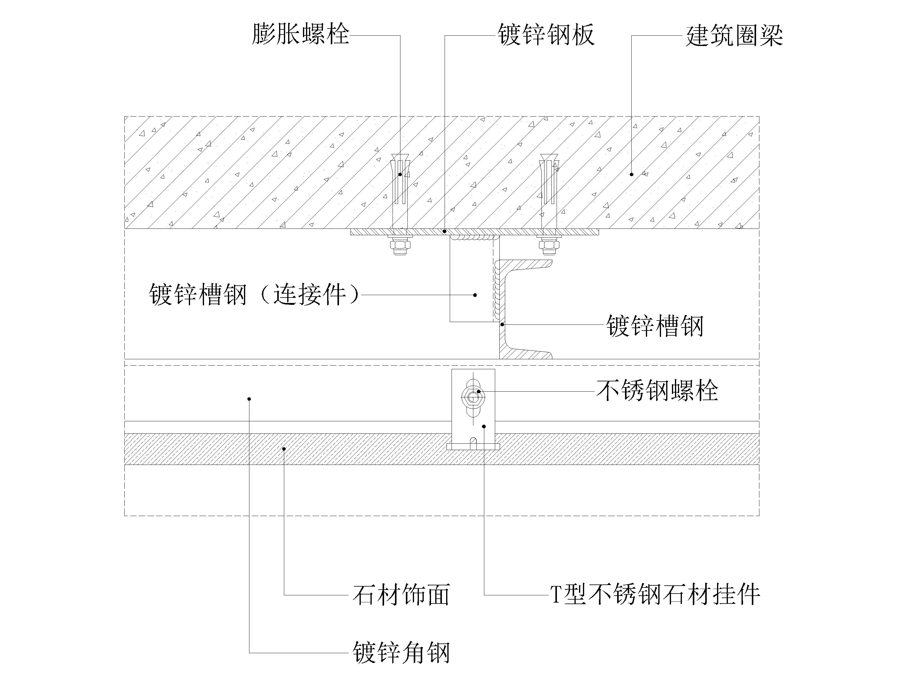 墙面,吊顶,地坪,门表,卫浴节点大样详图图集-石材干挂墙面节点图(横剖