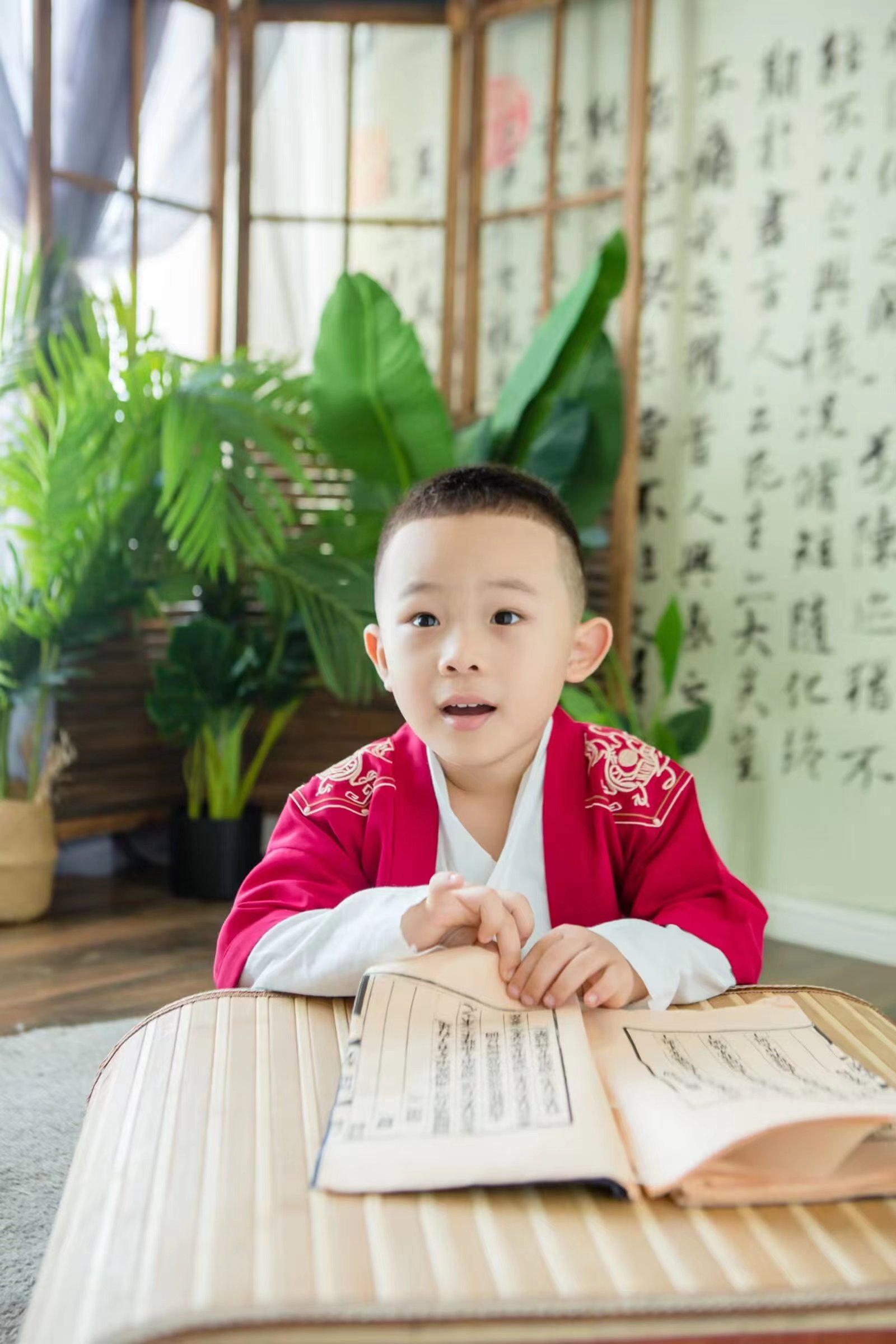 大元元与诗意的邂逅：红色汉服下的文学梦想