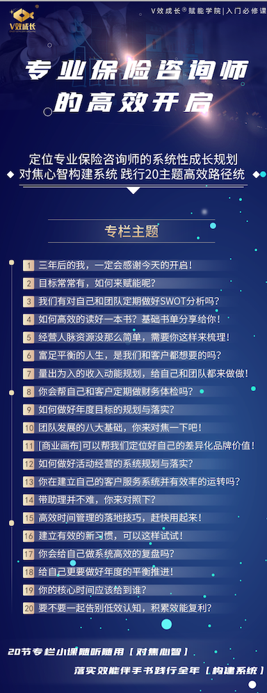 [系统构建必修课]专业保险咨询师高效开启20节｜成长系统规划与践行高效落实（随课送书）
