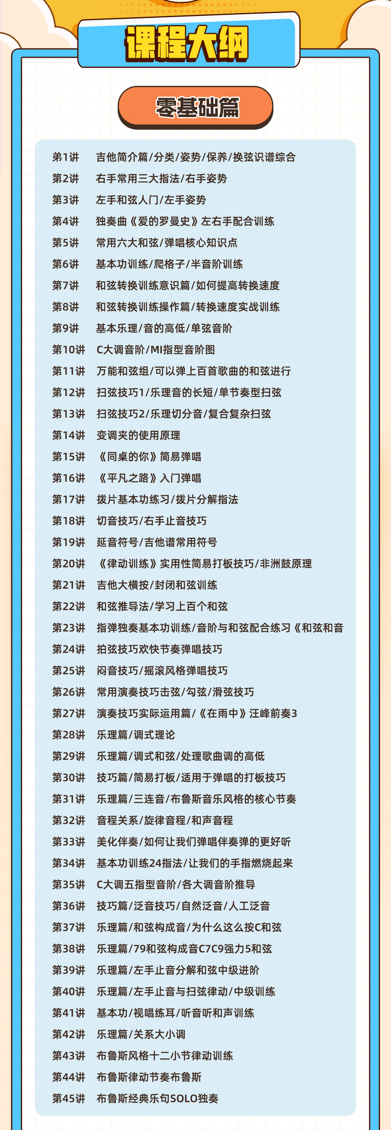 【新上】胡sir吉他综合教程:入门到即兴|系统+乐理+中级