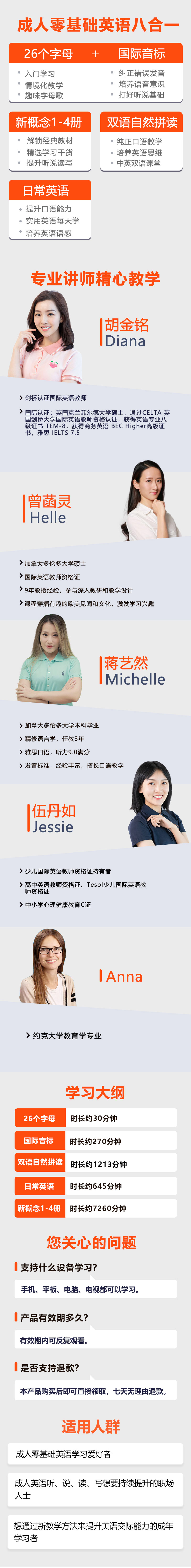 零基础英语八合一（26个字母+国际音标+双语自然拼读+日常英语+新概念1-4）