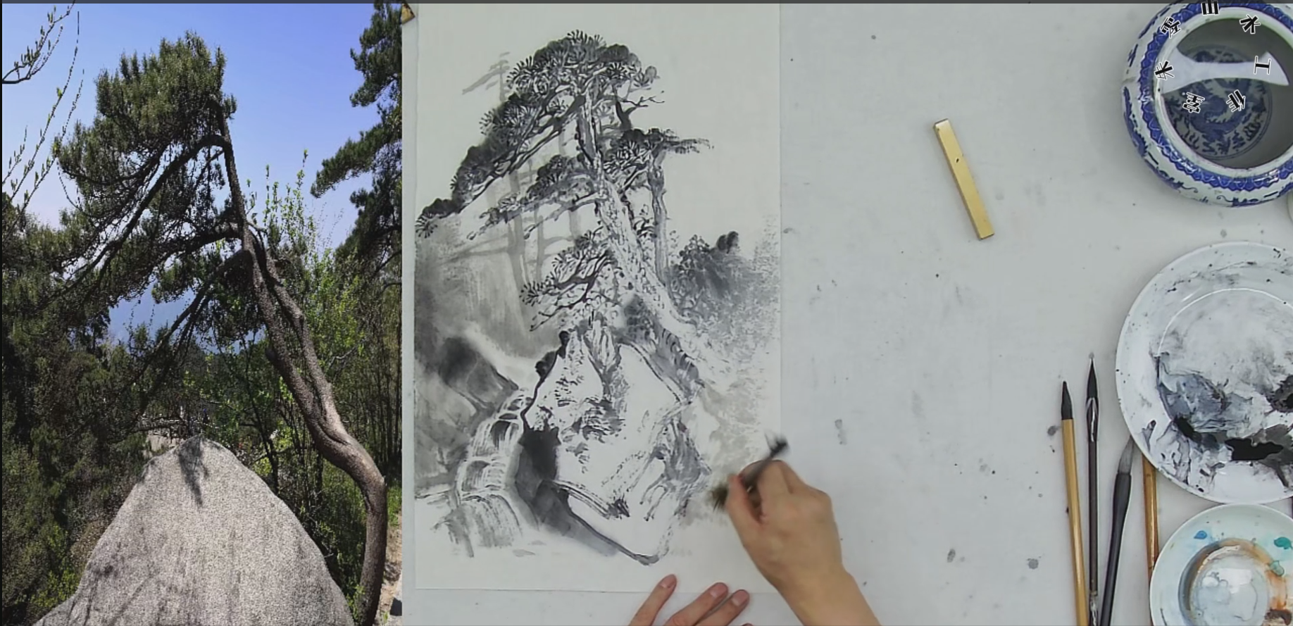 朱零山水画--写生临摹笔墨语言转换